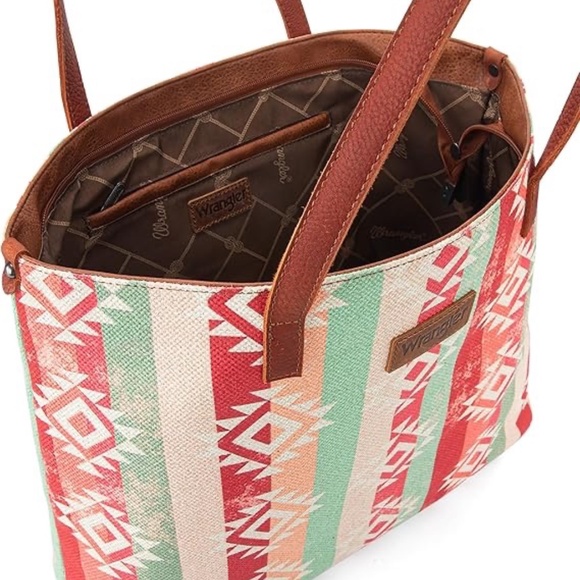 Wrangler Southwestern Pattern Dual Sided Print -tote  Wrangler Aztec Pattern Dual Sided Print Canvas Tote Bag - Pink
